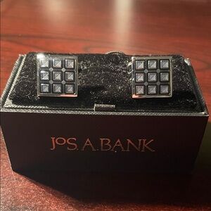 Jos. A. Bank Silver Square Grid Cufflinks - Black Inset w Blue
